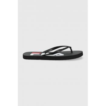 Fila slapi Troy femei, culoarea negru, cu toc plat