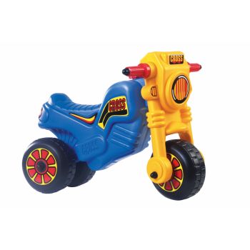 Motocicleta copii fara pedale Dohany Cross 1 Motorbike AlbastruGalben, scaun ergonomic, inaltime sezut 29 cm