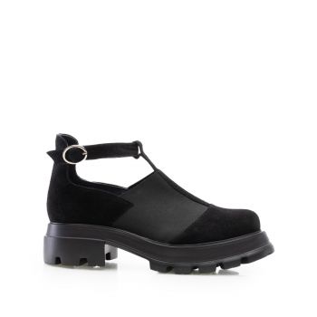 Pantofi casual decupați damă din piele naturală, Leofex - 038 Negru Velur ieftina