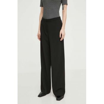 Samsoe Samsoe pantaloni femei, culoarea negru, lat, high waist