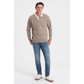 Bluza polo lejera de trening cu fenta cu nasturi - Maro taupe -