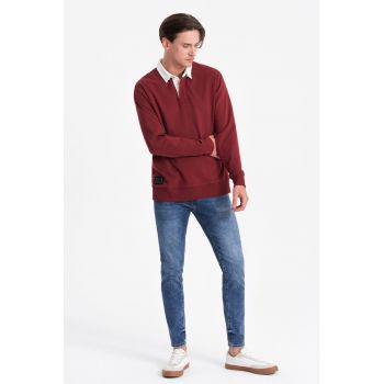 Bluza polo lejera de trening cu fenta cu nasturi - Visiniu -