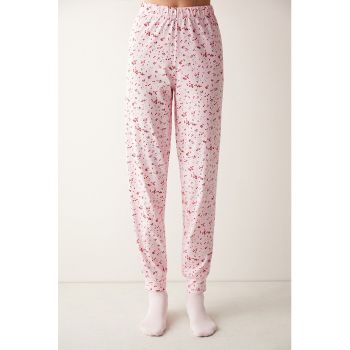 Pantaloni de pijama din bumbac cu imprimeu floral la reducere