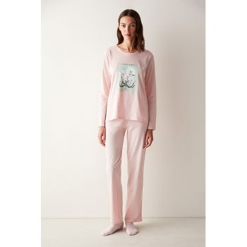 Pijama de bumbac cu imprimeu floral la reducere