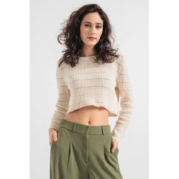 Pulover crop cu aspect texturat