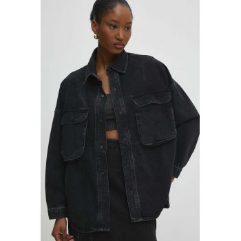 Answear Lab camasa jeans femei, culoarea negru, relaxed