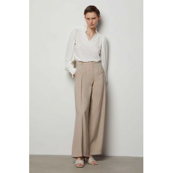 Answear Lab pantaloni femei, culoarea bej, drept, high waist