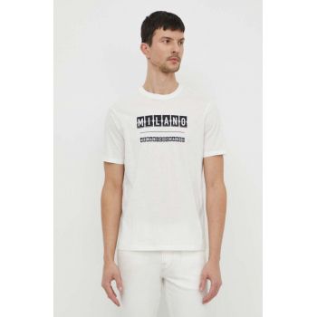 Armani Exchange tricou din bumbac barbati, culoarea alb, cu imprimeu ieftin