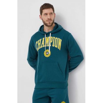 Champion bluză bărbați, culoarea verde, cu glugă, cu imprimeu 219830 de firma original