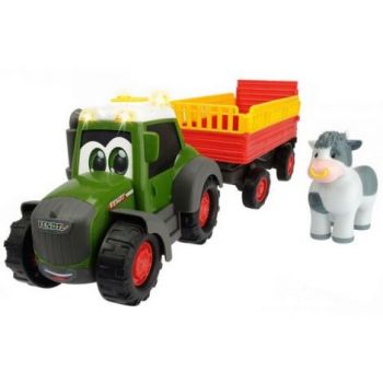Tractor Dickie Toys Happy Fendt Animal Trailer cu remorca si figurina vaca la reducere