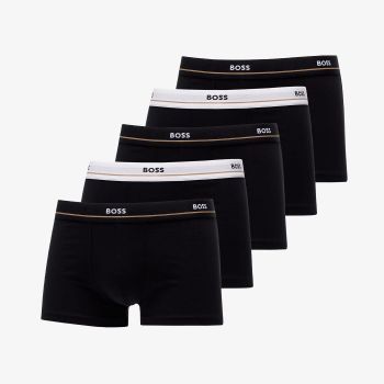 Hugo Boss Stretch-Cotton Trunks With Logo Waistbands 5-Pack Black la reducere
