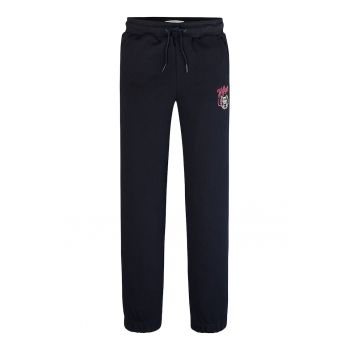 Pantaloni din amestec de bumbac organic cu snur de ajustare in talie la reducere