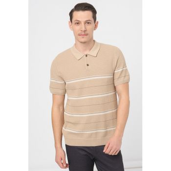 Tricou polo din tricot cu dungi contrastante Allan