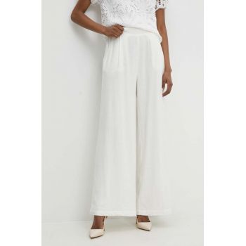 Answear Lab pantaloni din in culoarea alb, drept, high waist