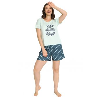 Pijama scurta cu model text si buline de firma originale