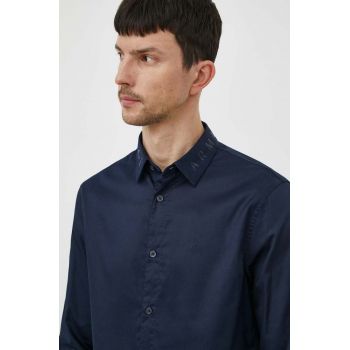 Armani Exchange camasa din bumbac barbati, culoarea albastru marin, cu guler clasic, regular de firma originala
