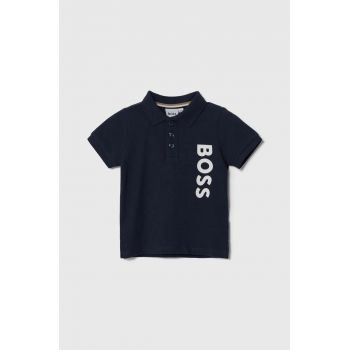 BOSS tricouri polo din bumbac pentru bebeluși culoarea albastru marin, cu imprimeu ieftin