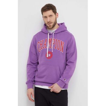 Champion bluză bărbați, culoarea violet, cu glugă, cu imprimeu 219830 de firma original