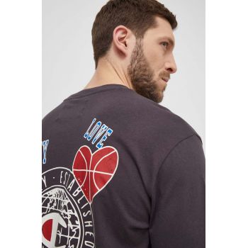 Champion tricou din bumbac bărbați, culoarea gri, cu imprimeu 219788 ieftin