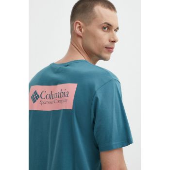 Columbia tricou din bumbac North Cascades bărbați, culoarea turcoaz, cu imprimeu 1834041 ieftin