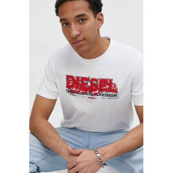 Diesel tricou din bumbac bărbați, culoarea alb, cu imprimeu A12498.0GRAI de firma original