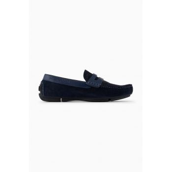 Emporio Armani mocasini din piele intoarsa barbati, culoarea albastru marin, X4B146 XN784 M785