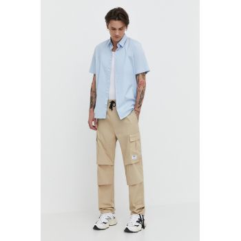 HUGO Blue pantaloni de bumbac culoarea bej, drept 50517923 de firma originali