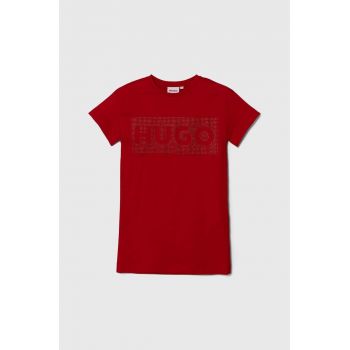 HUGO rochie din bumbac pentru copii culoarea rosu, mini, drept