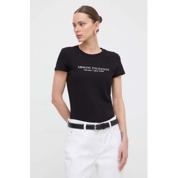 Armani Exchange tricou din bumbac femei, culoarea negru