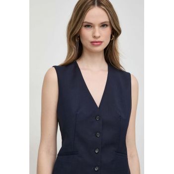 BOSS vestă de lână culoarea bleumarin, un singur rând de nasturi 50517802