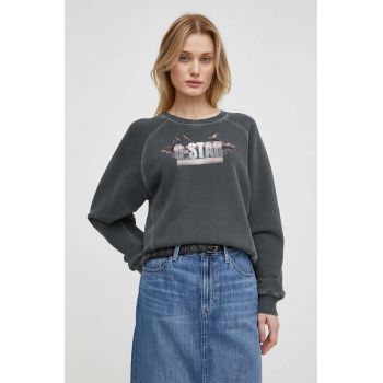 G-Star Raw hanorac de bumbac femei, culoarea gri, cu imprimeu