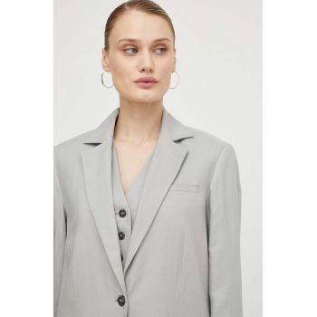 Herskind blazer din amestec de in culoarea gri, un singur rand de nasturi, neted