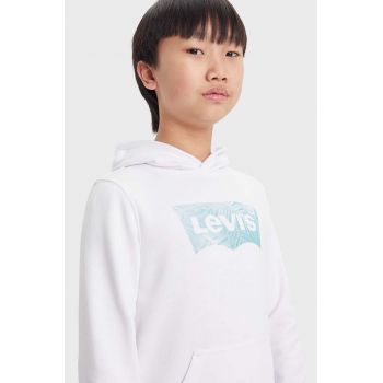 Levi's bluza copii LVB PALM BATWING FILL HOODIE culoarea alb, cu glugă, cu imprimeu Levi's bluza copii LVB PALM BATWING FILL HOODIE culoarea alb, cu glugă, cu imprimeu