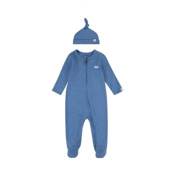 Levi's salopeta din bumbac pentru bebelusi LVN FOOTED COVERALL & HAT SET