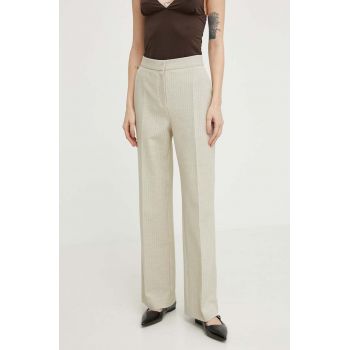 Lovechild pantaloni femei, culoarea bej, drept, high waist 24-2-511-2020