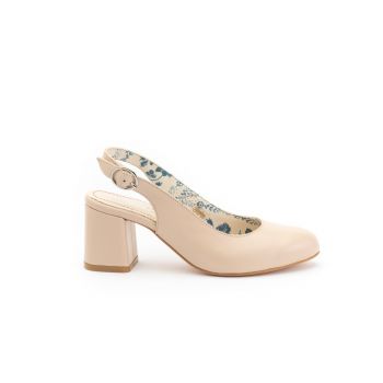 Pantofi casual cu toc damă din piele naturală, Leofex - 254 nude box