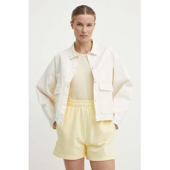Puma geacă din denim femei, culoarea bej, de tranziție, oversized 623697