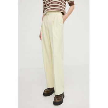 Samsoe Samsoe pantaloni femei, culoarea galben, drept, high waist