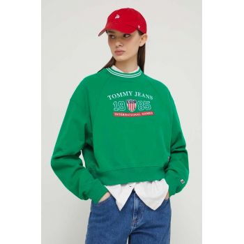 Tommy Jeans bluza Archive Games femei, culoarea verde, cu imprimeu