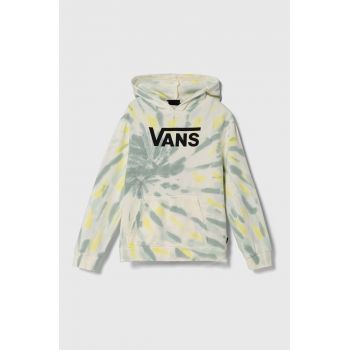 Vans bluza copii SPIRAL TIE DYE HOODIE culoarea verde, cu glugă, modelator