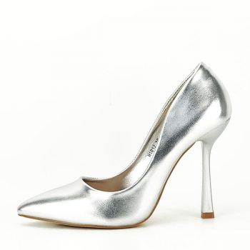 Pantofi argintii cu toc comod H1012