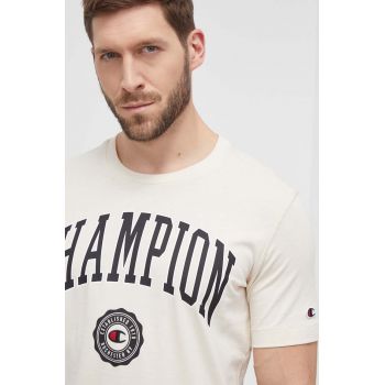 Champion tricou din bumbac barbati, culoarea bej, cu imprimeu, 219852 ieftin