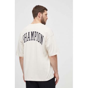 Champion tricou din bumbac barbati, culoarea bej, cu imprimeu, 219855 ieftin