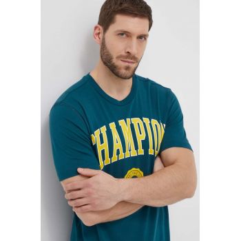 Champion tricou din bumbac barbati, culoarea verde, cu imprimeu, 219852 ieftin