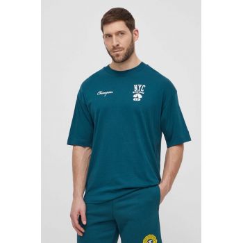Champion tricou din bumbac barbati, culoarea verde, cu imprimeu, 219855 ieftin