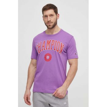 Champion tricou din bumbac barbati, culoarea violet, cu imprimeu, 219852 de firma original