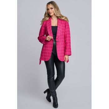 Jacheta dama Ashley din stofa roz zmeuriu cu cordon ieftina
