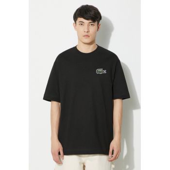 Lacoste tricou din bumbac culoarea negru, cu imprimeu de firma original