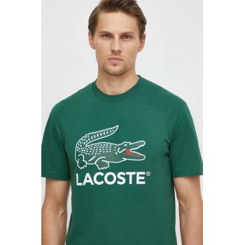 Lacoste tricou din bumbac culoarea verde, cu imprimeu de firma original