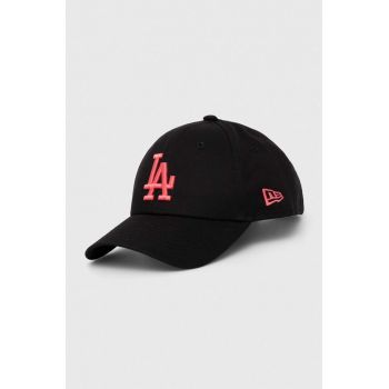 New Era șapcă de baseball din bumbac culoarea negru, cu imprimeu, LOS ANGELES DODGERS